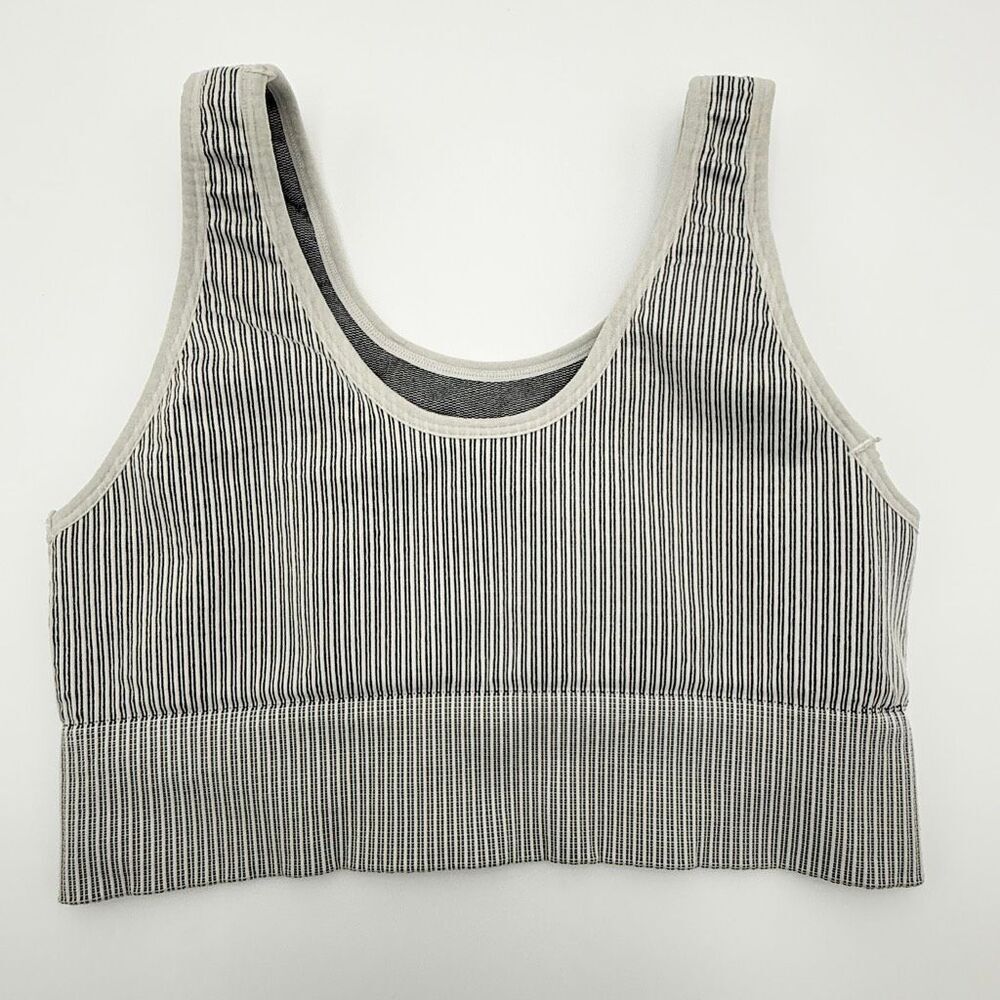 Size 3/4 Good American Seamless Ribbed Scoop Neck Sports Bra, Black and White No - Picture 2 of 14